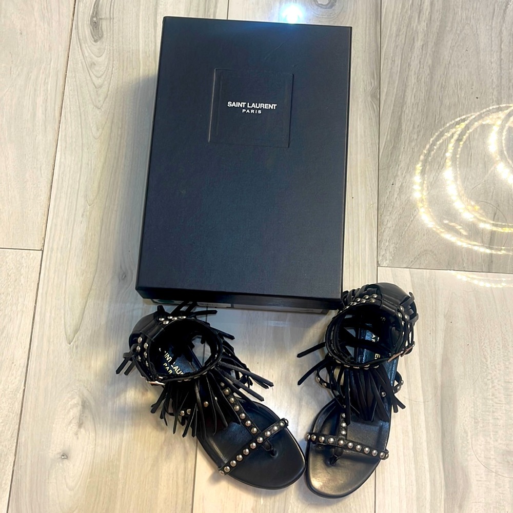 Saint Laurent Nu Pieds Fringe Sandal Size 36